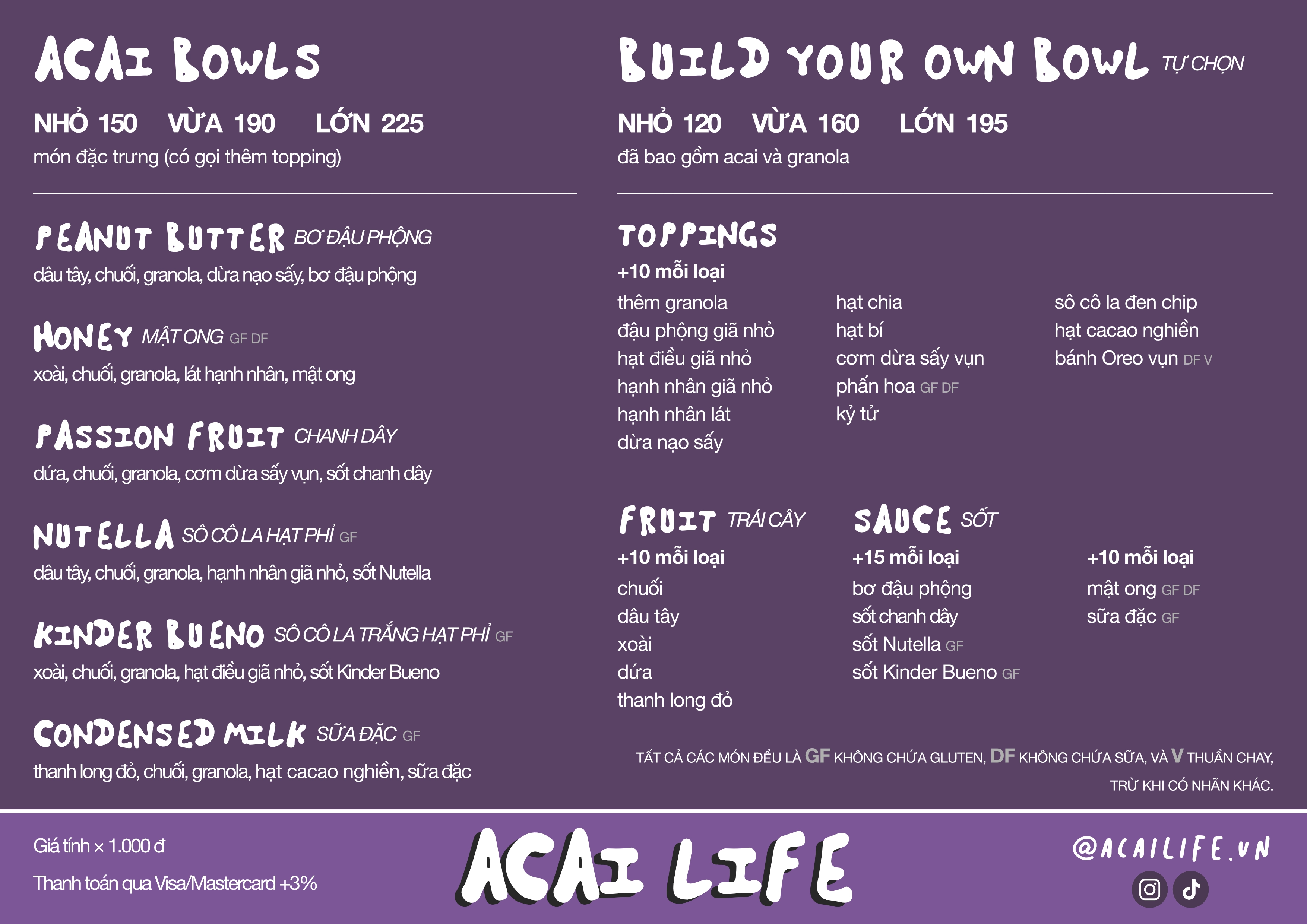 Thực đơn Acai Life