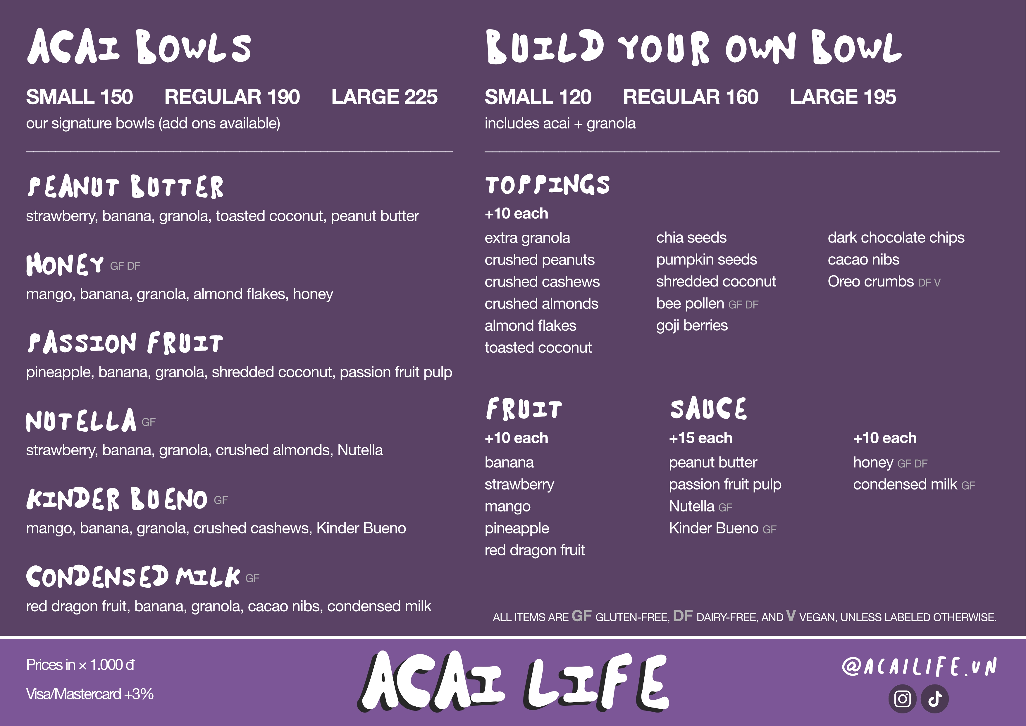 Acai Life Menu English